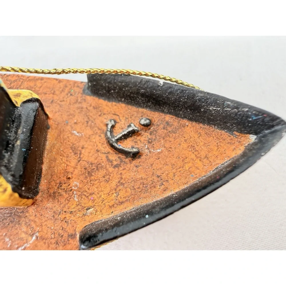 Vintage Hand Carved Wood Tugboat Ornament Folk Art‎ Nautical Boat